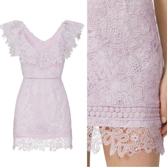 Saylor Adwoa Lilac Lace Overlay Flutter Sleeve Mini Dress Sz M - Picture 15 of 16